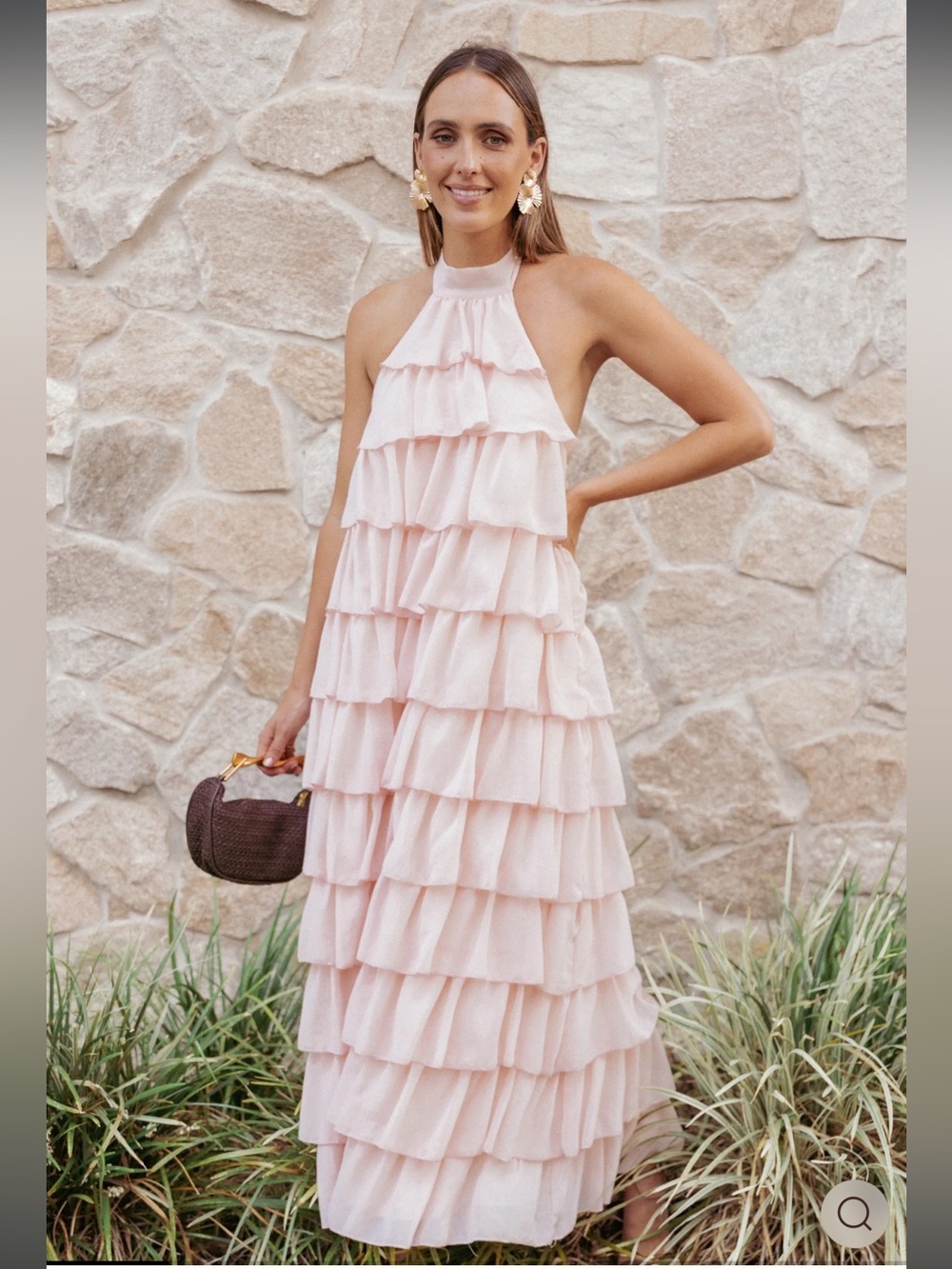 Petal and Pup Pink Tiered Halter Ruffle Dress